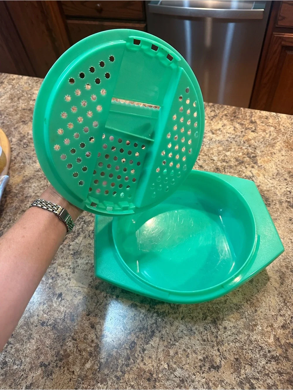 Vintage Tupperware Green Grater and bowl set, Measuring Cup and Sugar container